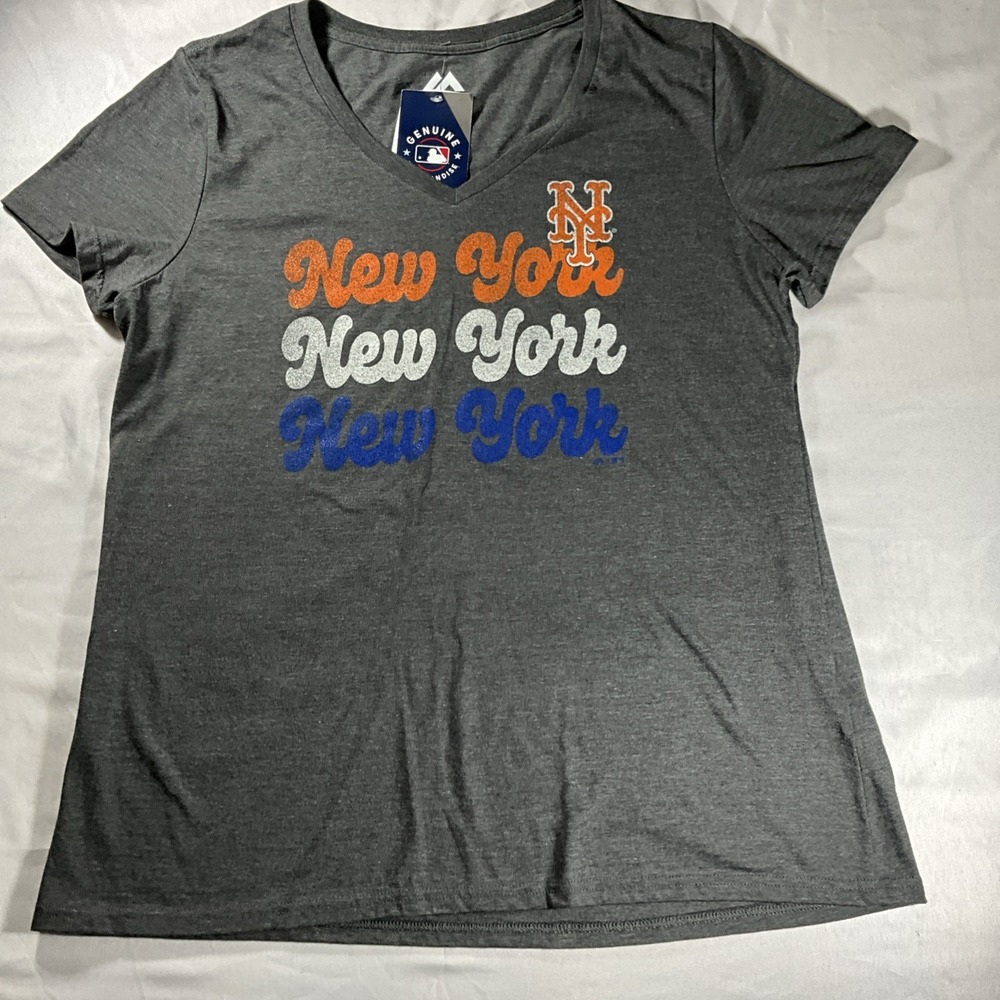 MLB New York Mets Baseball Charcoal Gray V-Neck Shirt Women's Large